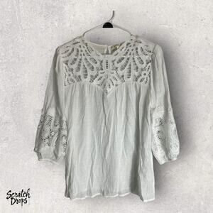 Indigo Girl Women's White Lace Blouse Size M Boho Chic Long Sleeve Casual Top